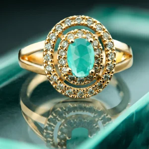 Turquoised Majesty Ring front view – turquoise gemstone with zirconia halos